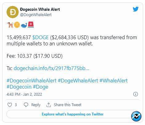 دوج - انتقال 90.3 میلیون Dogecoin، توسط نهنگ های گمنام در 24 ساعت گذشته!